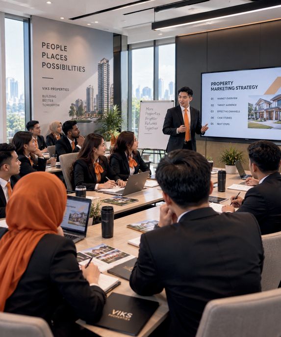 Property marketing strategy presentation in a meeting room